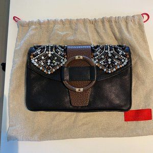 VALENTINO Crystal Embellished Leather Clutch
